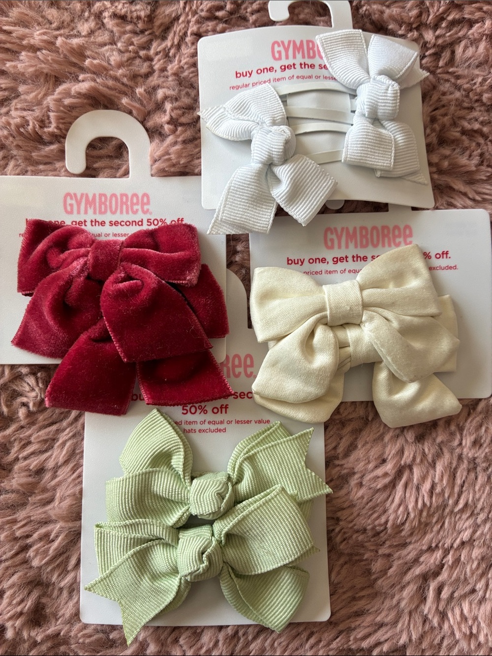 Gymboree 4 set lot of Kids Hair Bow Set - White, Cream, Red, Light Green